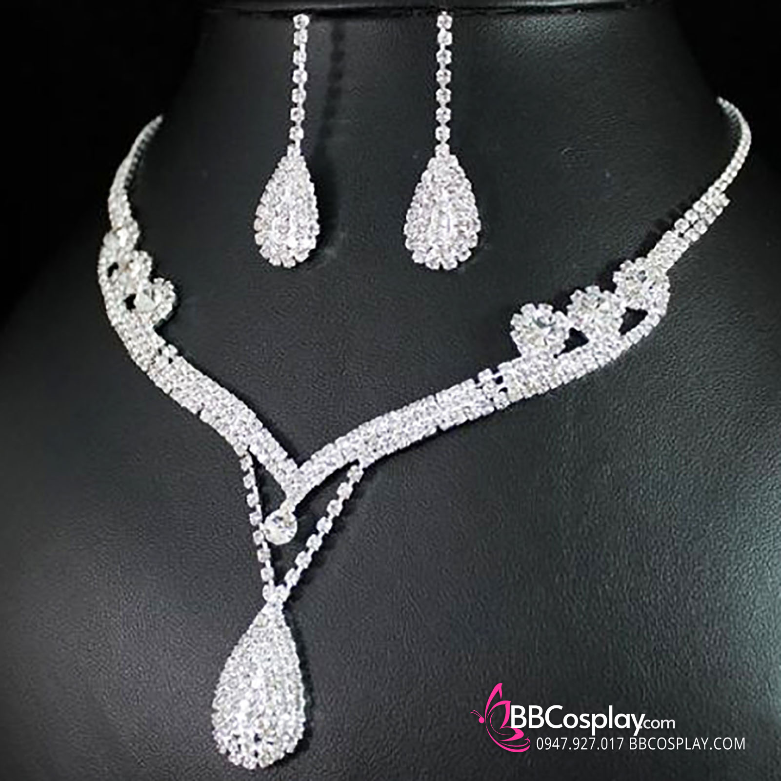 Bộ Trang Sức Thời Trang Đính Đá Giọt Lệ 3 Món