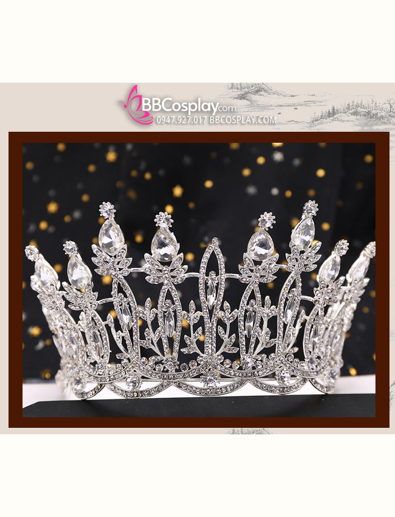 Vương Miện Nữ Hoàng Dáng Cao - Màu Bạc