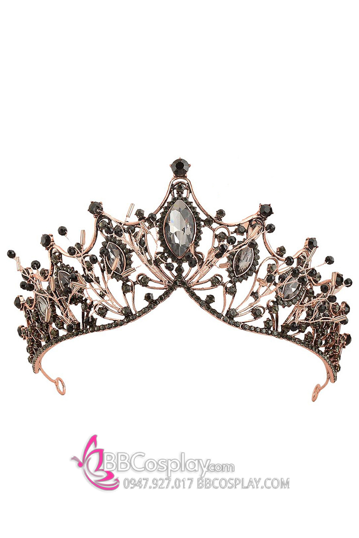 Vương Miện Cài Tóc Đính Đá Đen Quyền Lực