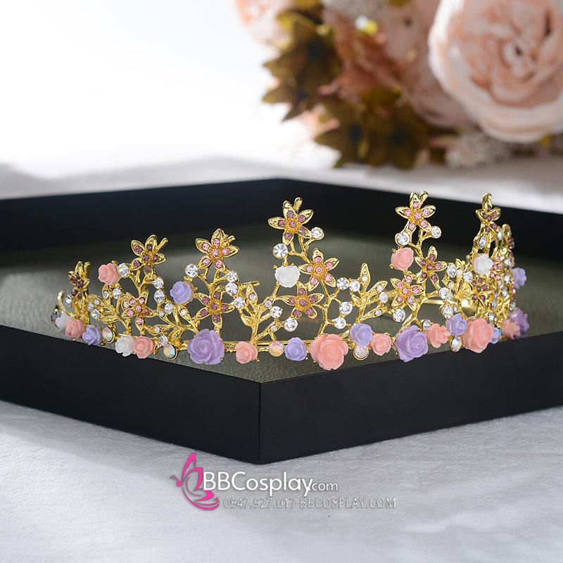 Cài Tóc Vương Miện Công Chúa Đính Hoa Sắc Màu