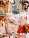 Áo Kimono Nhật Nền Trắng Hoa Cam Tặng Kèm Thắt Lưng