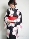 Áo Yukata Nền Đen Phối Hoa Tặng Kèm Thắt Lưng