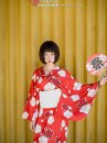 Yukata Chuẩn Nhật Đỏ Hoa Đào Thắt Lưng Trắng
