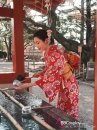 Áo Yukata Nhật Nền Đỏ Hoa Đào