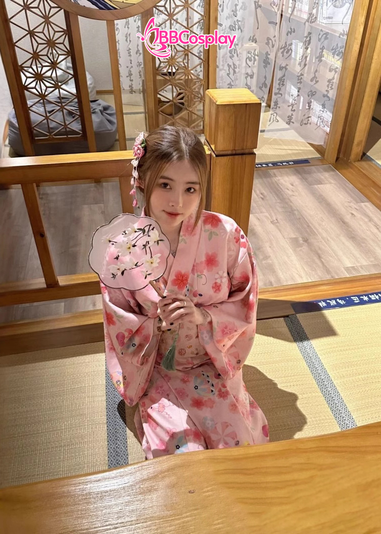 Áo Yukata Hồng Hoa Cẩm Chướng Hồng