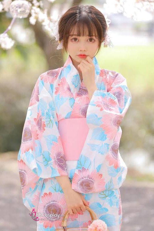 Áo Yukata Mùa Hè Xanh Tặng Kèm Thắt Lưng