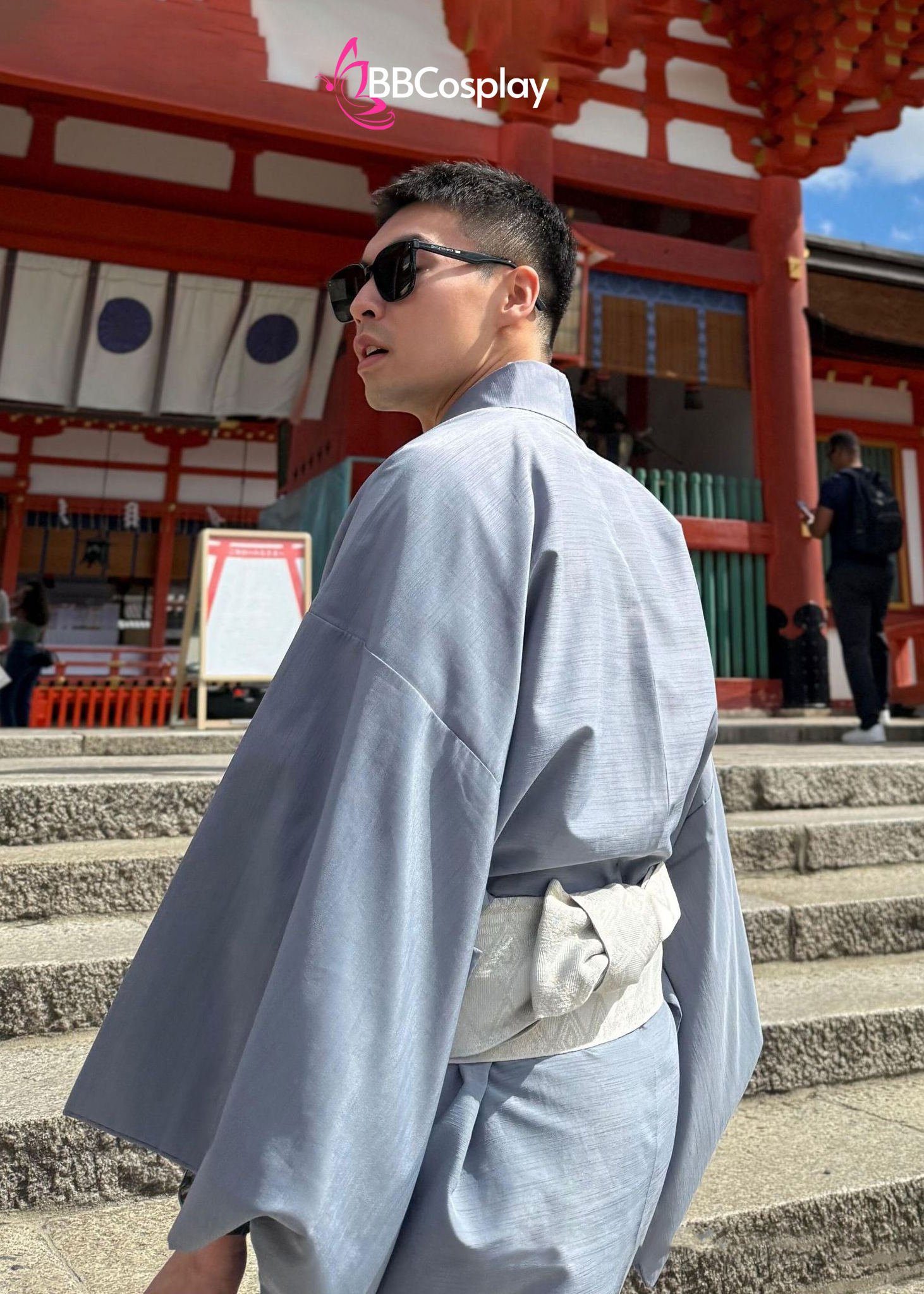 Nagagi Xanh Nhạt Trơn - Yukata Nam Xanh AOI