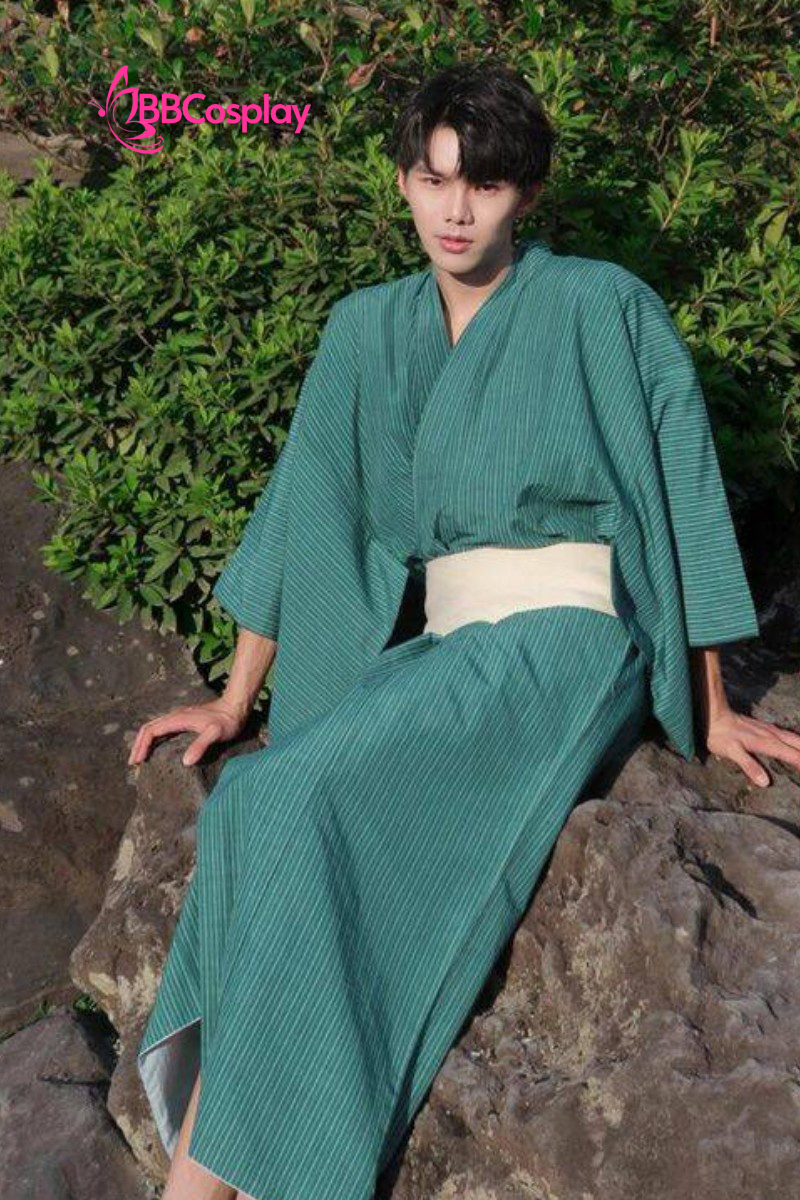 Nagagi Xanh Lá Sọc Trắng - Yukata Nam Xanh Lá Sọc Trắng