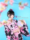 Yukata Đen Hoạ Tiết Hoa Màu Hồng