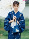 Yukata Xanh Dương Nền Lá Liễu